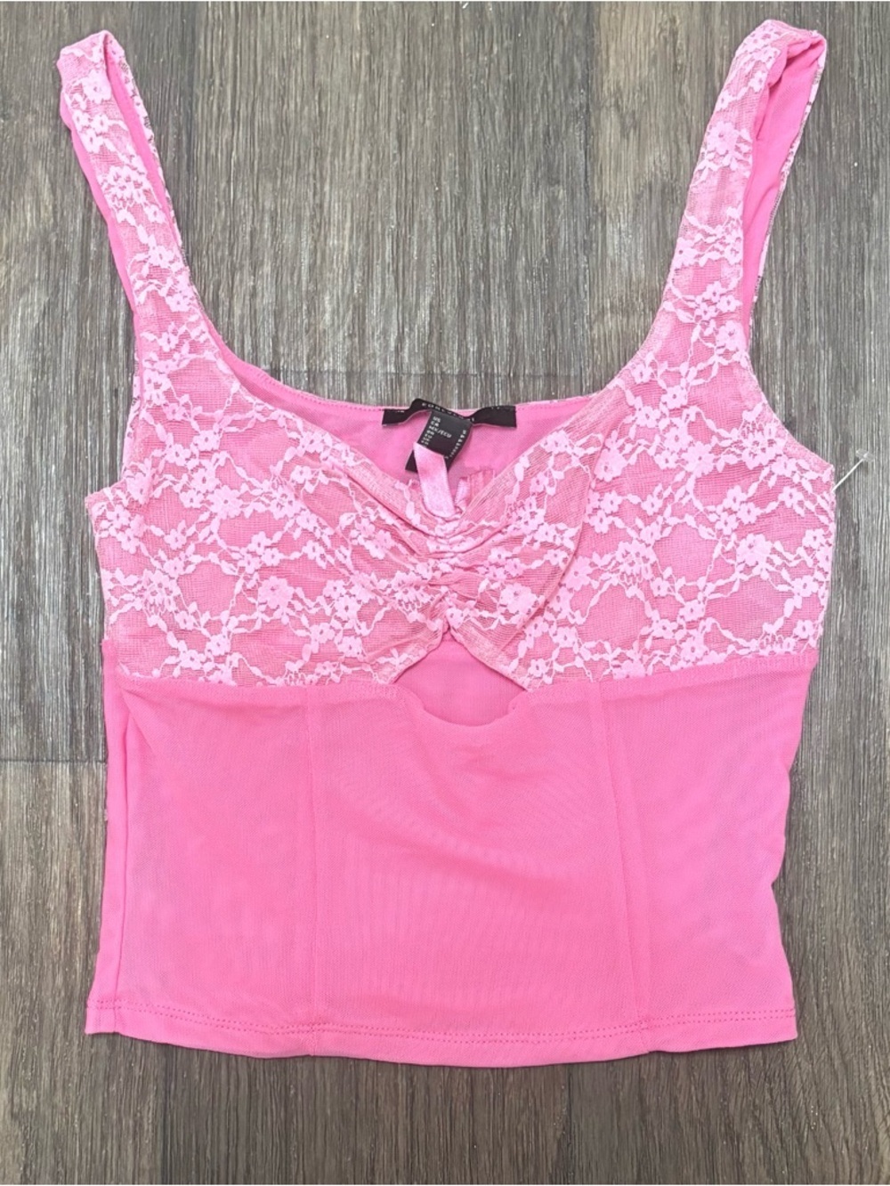 Forever 21 Pink Lace Mesh Cropped Top Bow Detail Size S